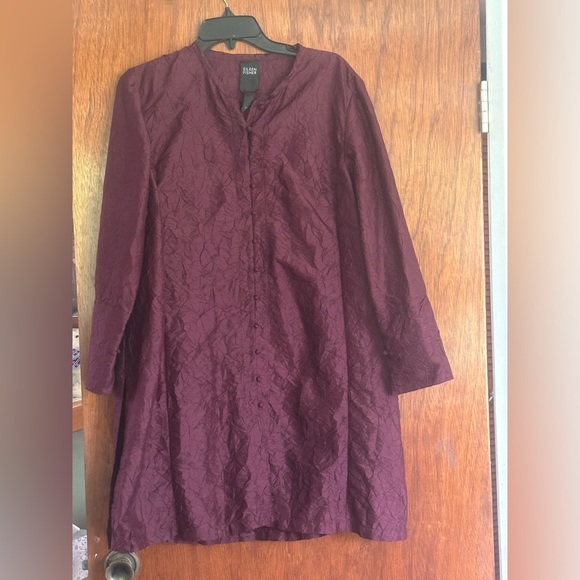 Eileen Fisher crinkled silk Mandarin style tunic and pants - Picture 3 of 9